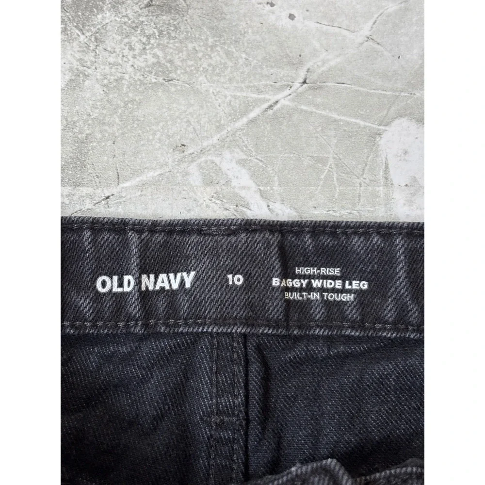 Old Navy Kids Girls Sz 10 Black Wide Leg‎ Jeans Rhinestone Embellished High Rise